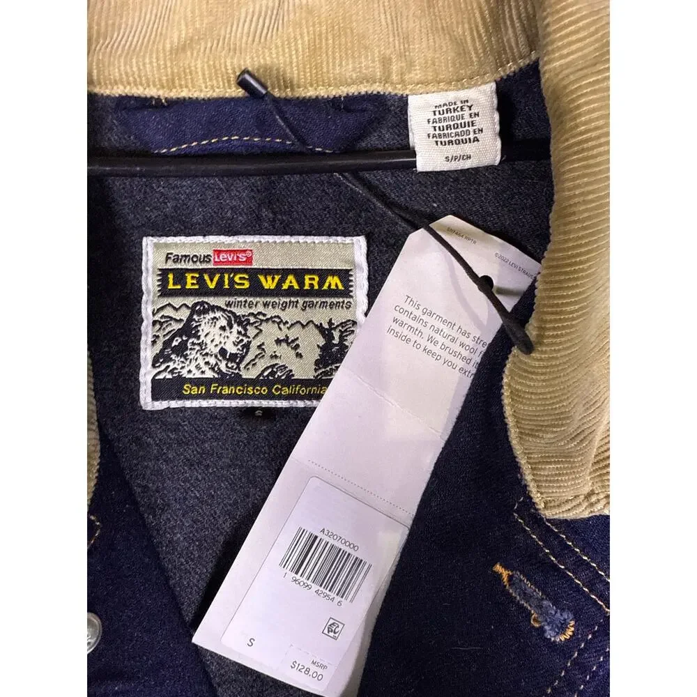 Levi's Denim Chore Coat Cypress Mens Small Dark Indigo‎ Rinse Mid Length Button